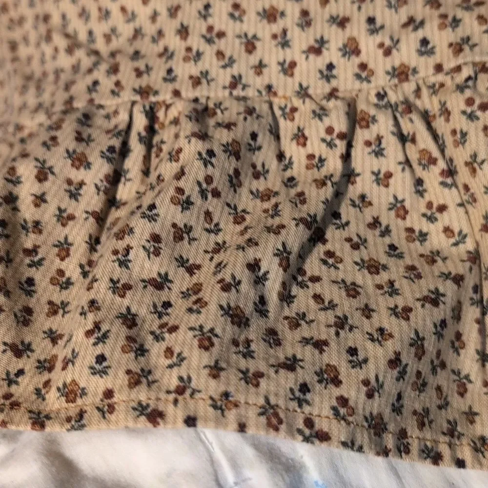 Vintage Girls Tan Brown Floral Print Prairie‎ Dress Ruffles